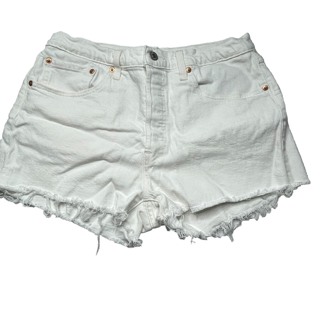 Levi's Women's W31 White Denim Cutoff Shorts Raw Hem Stretch Festival